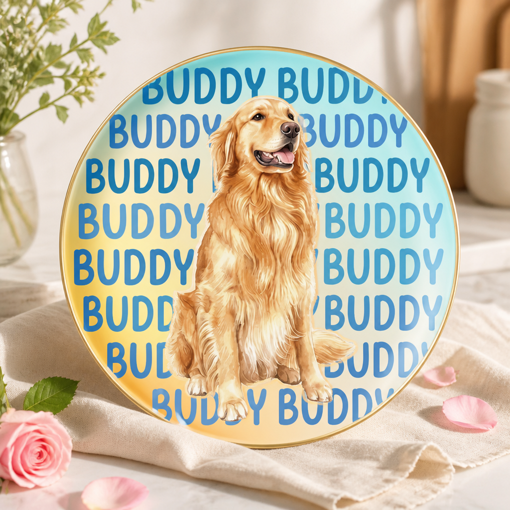 Custom Pet Portrait Ceramic Plate – Watercolor Pet + Name Arch - Personalized Personalized Ceramic Plate 639af65a-eb60-42c1-a8e0-6f7d511bc96b.png