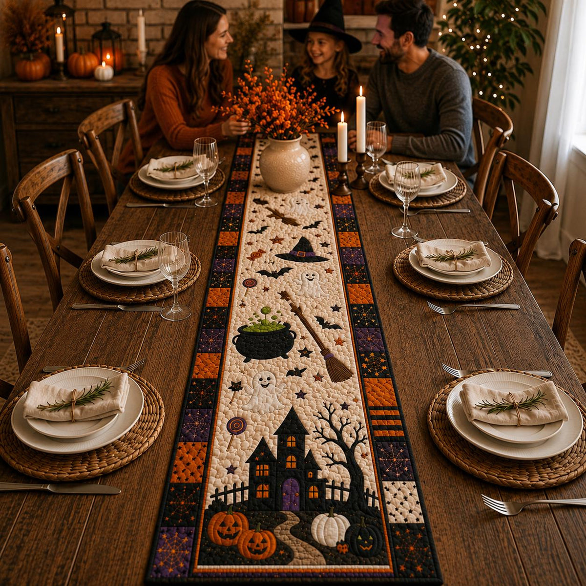 Halloween Quilted Table Runner, Haunted House Pumpkin Ghost Table Runner, Farmhouse Fall Table Decor, Kitchen Dining Room Decoration 63bd318b-87b5-4b97-bf39-7a7a5bb70b37-3.jpg