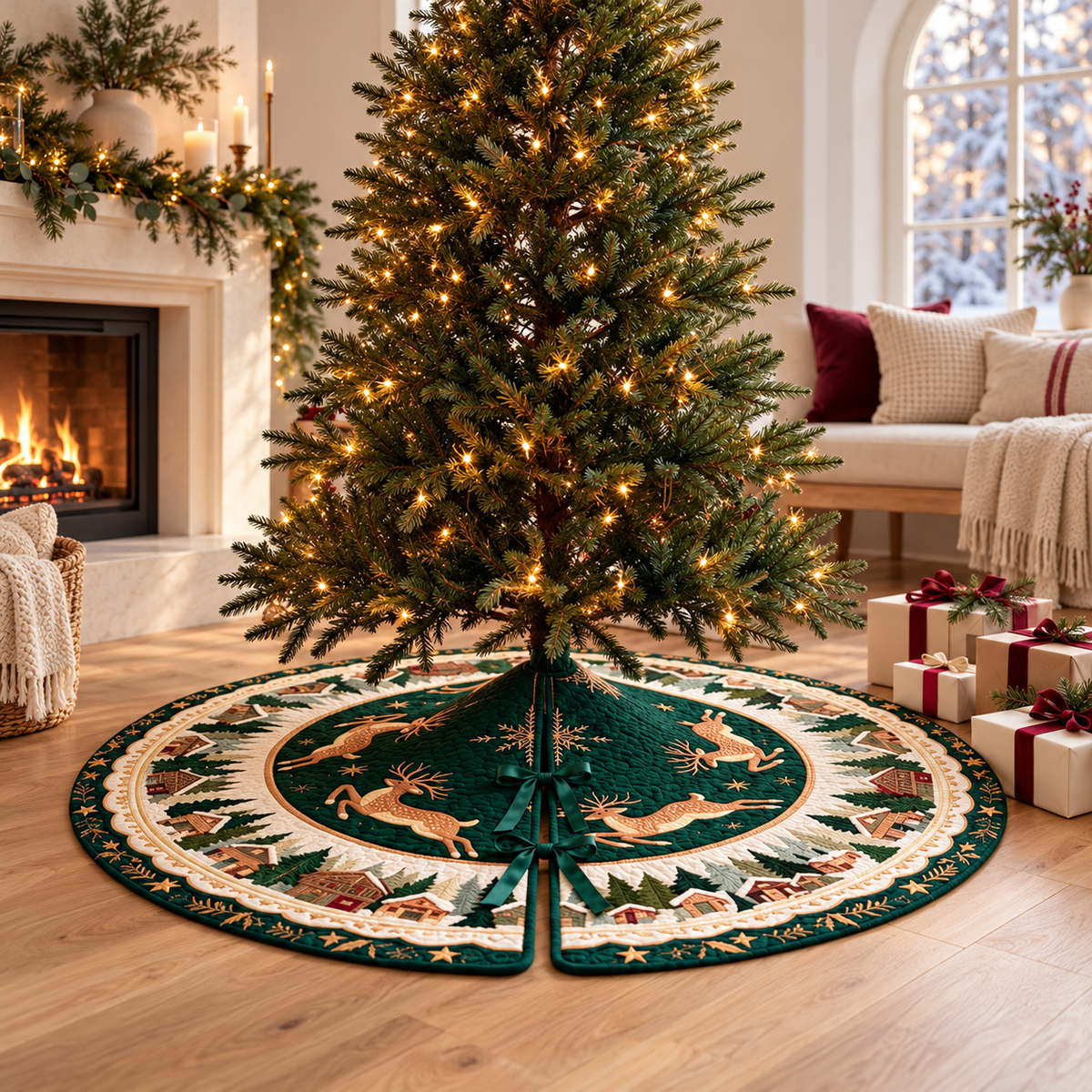 Quilted Reindeer Christmas Tree Skirt, Green Woodland Deer Tree Base Cover, Rustic Holiday Home Decor, Family Christmas Gift 63c1f19b-ff66-47b4-907a-558cc77a5d21-Kh-n-ph-c-y-th-ng-Noel-xanh-ng-1.png