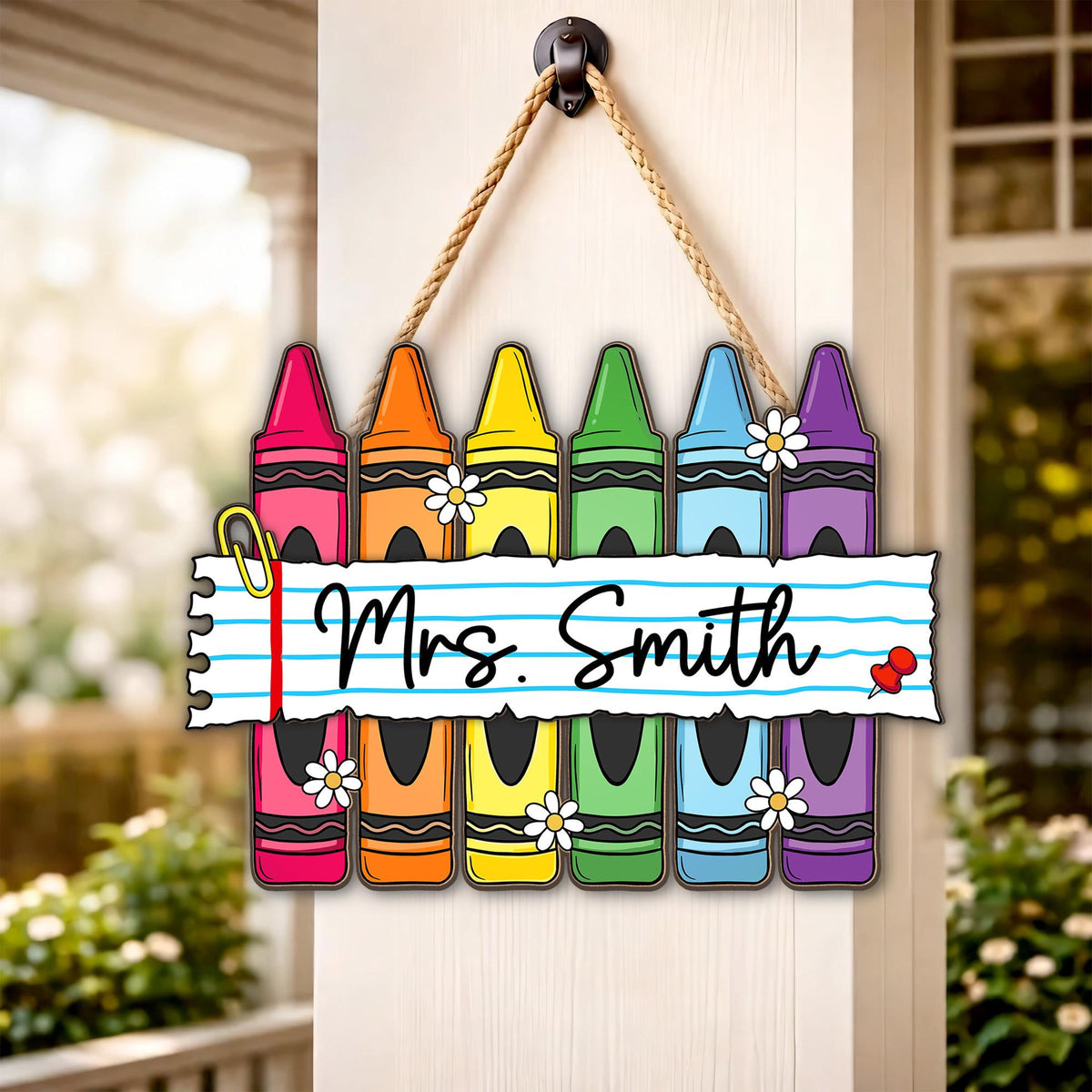 Personalized Teacher Crayon Wood Sign, Custom Teacher Name Classroom Door Sign, Teacher Appreciation Gift, Back to School Wooden Decor Sign 63c5cb3a-5d82-4f16-9798-01a38af1b13d-2.jpg