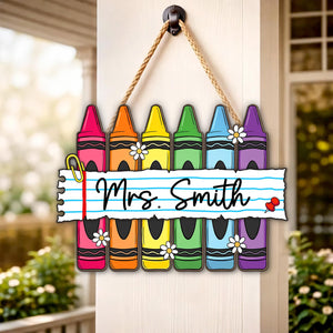 Personalized Teacher Crayon Wood Sign, Custom Teacher Name Classroom Door Sign, Teacher Appreciation Gift, Back to School Wooden Decor Sign 63c5cb3a-5d82-4f16-9798-01a38af1b13d-2.jpg