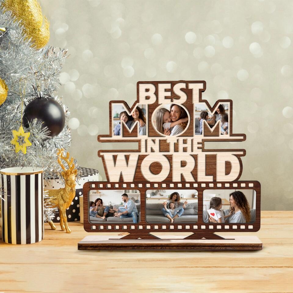 Best Mom/Dad In The World - Custom Photo Wooden Plaque 3 Layers - Best Gift For Parents On Mother Father's Day Birthday