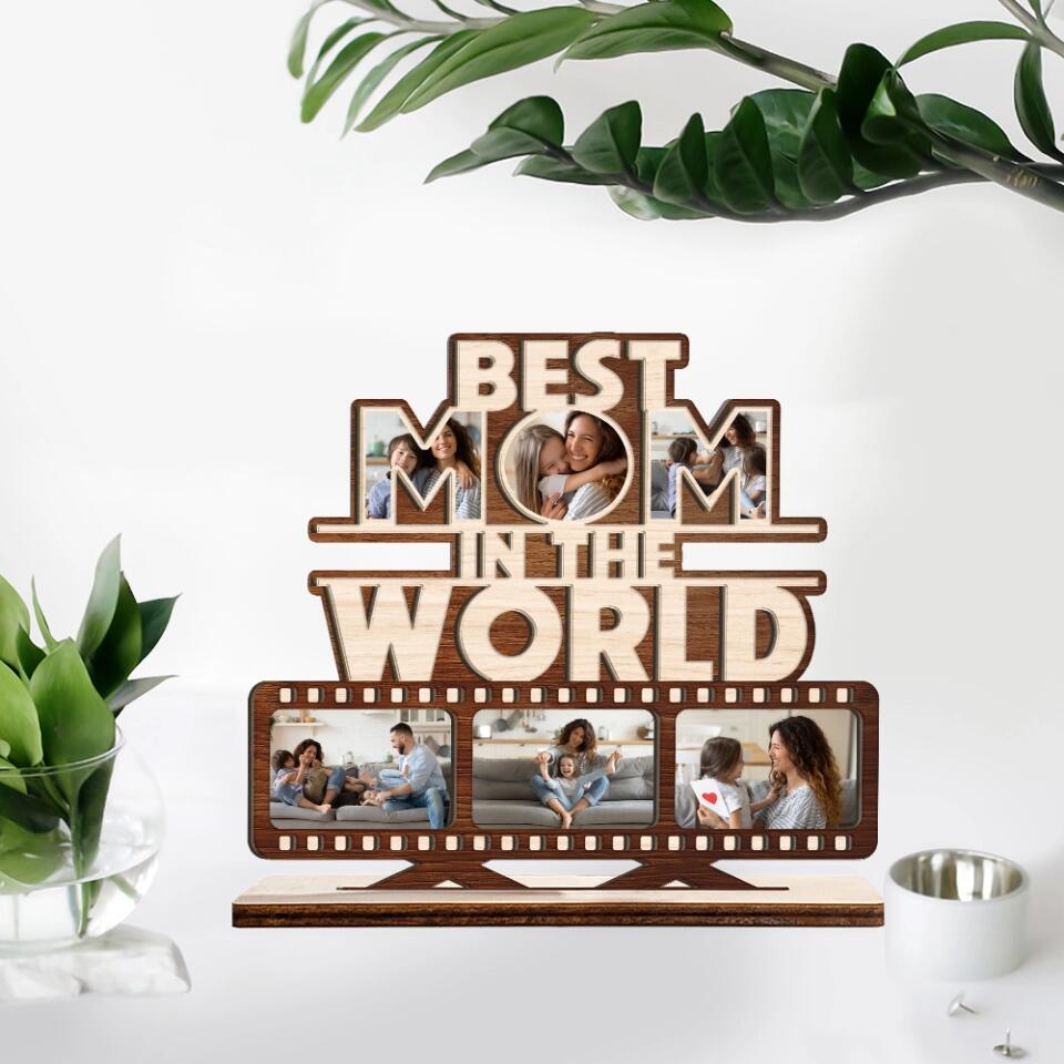 Best Mom/Dad In The World - Custom Photo Wooden Plaque 3 Layers - Best Gift For Parents On Mother Father's Day Birthday