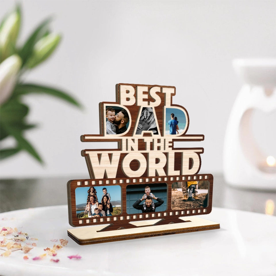Best Mom/Dad In The World - Custom Photo Wooden Plaque 3 Layers - Best Gift For Parents On Mother Father's Day Birthday