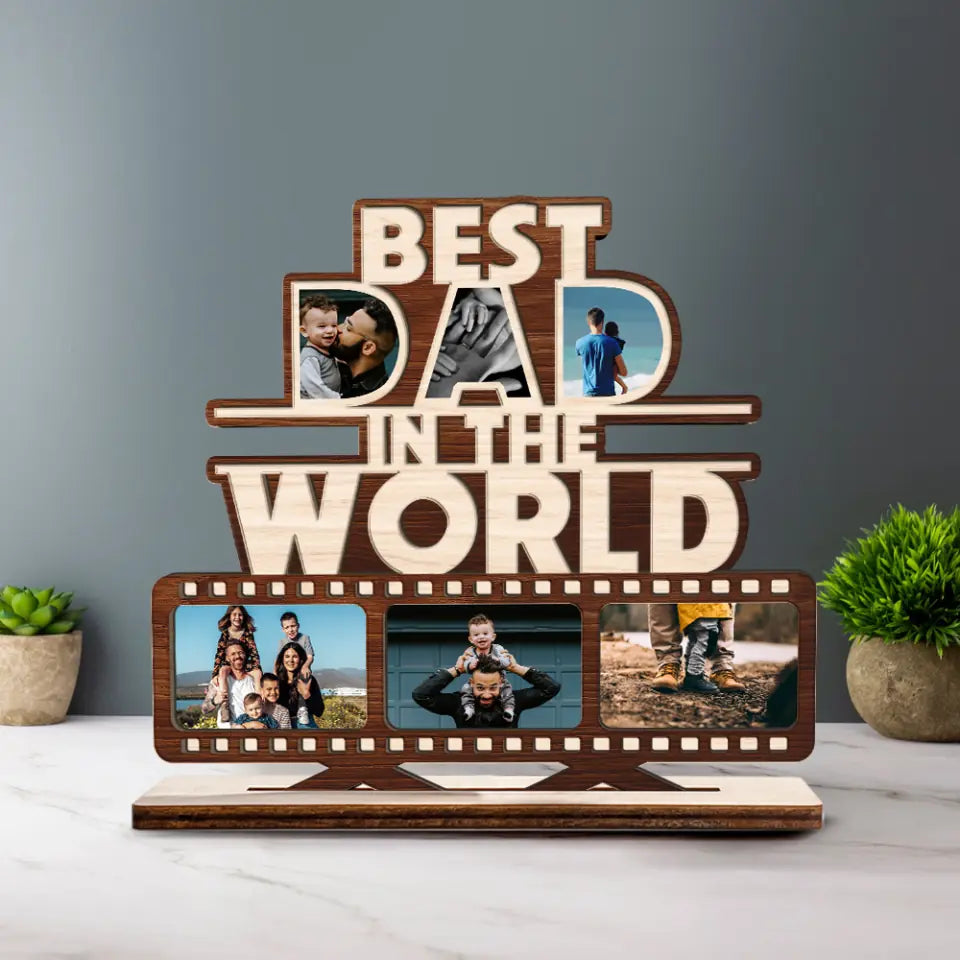 Best Mom/Dad In The World - Custom Photo Wooden Plaque 3 Layers - Best Gift For Parents On Mother Father's Day Birthday