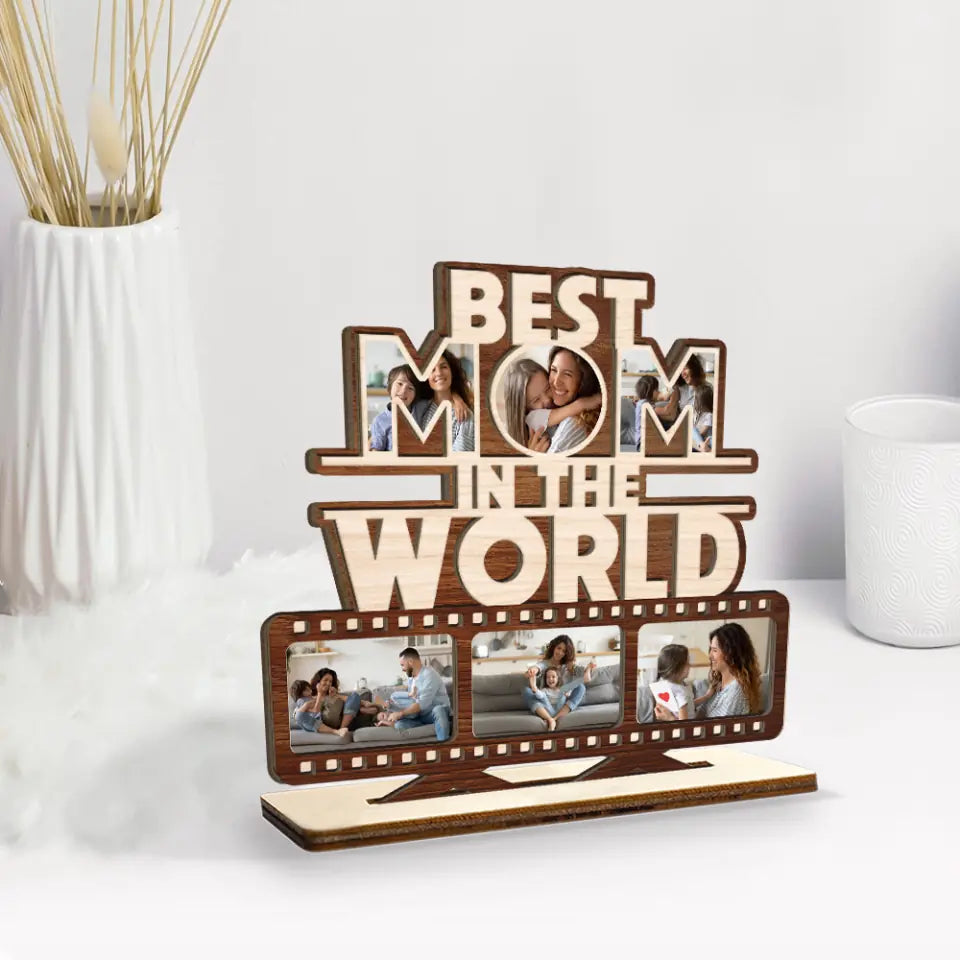 Best Mom/Dad In The World - Custom Photo Wooden Plaque 3 Layers - Best Gift For Parents On Mother Father's Day Birthday