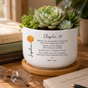 Personalized 50th Birthday Gift For Women, 50th Birthday Flower Pot, Custom Name Chapter 50 Planter