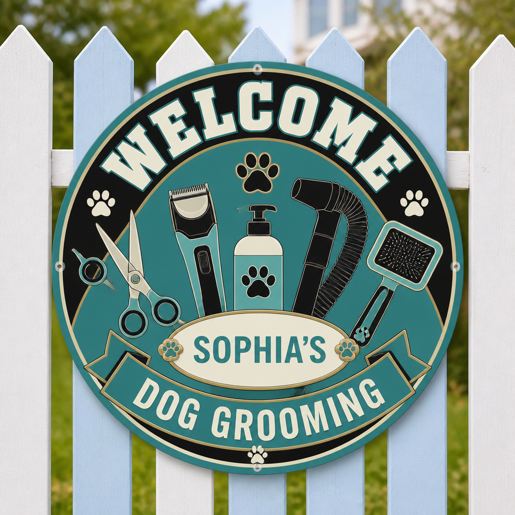 Personalized Dog Grooming Welcome Metal Sign - Personalized Metal Sign 63f3088d-1c1f-4b22-9437-91960c0bc6dc.png