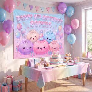 Custom Dumpling Birthday Backdrop, Kawaii Bao Tapestry for Girls, Pastel Little Dumpling Party Banner, Personalized Kids Photo Booth Prop 63f5d004-09a1-42a6-a6e0-c06f58516315-5.jpg
