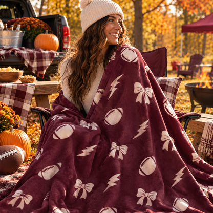Football Blanket, Game Day Flannel Throw, Coquette Bow Football Blanket, Sports Fan Gift, Football Mom Gift, Cozy Stadium Throw 641999c7-af67-4c2b-8385-b2e286839dd6-a6fe47ab-ac98-46d9-8a4f-d1a5e713dd88.png