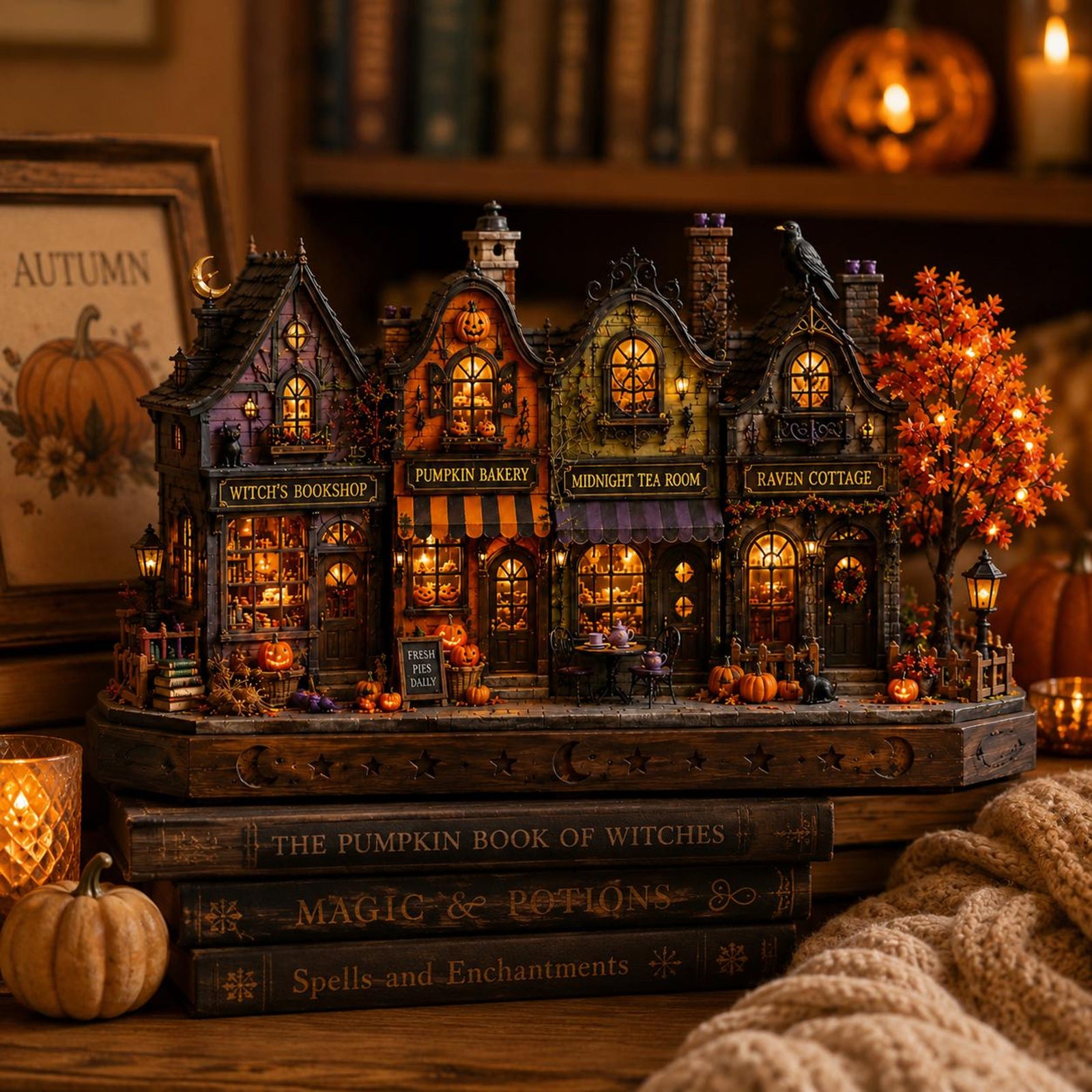 Halloween Wooden Block Decor, Spooky Village Shops with Pumpkins, Raven and Autumn Lights, Rustic Mantel Shelf Tabletop Home Display 6420cef1-fef7-4845-9328-8541a78ef937-6.jpg