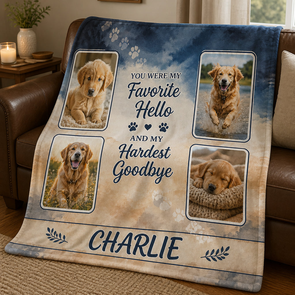 Pet Memorial Photo Blanket — Favorite Hello Hardest Goodbye (4 Photos + Name) - Personalized Blanket 6422cb50-2f0a-4f3f-9085-743e4b4ee1a8.jpg
