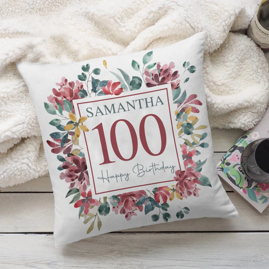 Floral Design Personalized Square Linen Pillow Birthday Gift