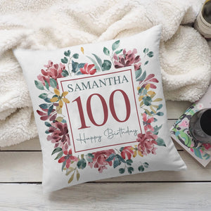 Floral Design Personalized Square Linen Pillow Birthday Gift