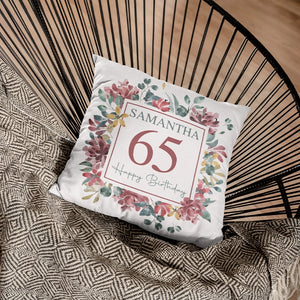 Floral Design Personalized Square Linen Pillow Birthday Gift