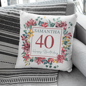 Floral Design Personalized Square Linen Pillow Birthday Gift
