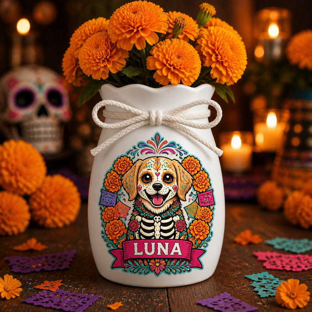 Custom Day of the Dead Pet Portrait Vase – Photo to Calavera Art with Name - Personalized Plant Pot & Vase 64606987-7857-4530-b067-95359bd070ac.png