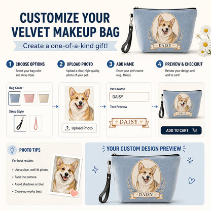 Custom Pet Portrait Makeup Bag – Photo to Watercolor with Name - Personalized Velvet Makeup Bag 6469b578-d801-4a17-abdc-f1782f6304fb.jpg