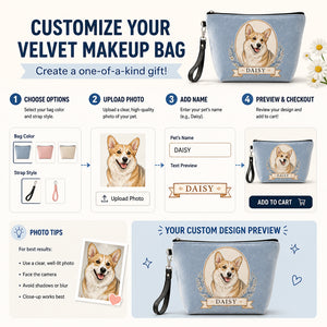 Custom Pet Portrait Makeup Bag – Photo to Watercolor with Name - Personalized Velvet Makeup Bag 6469b578-d801-4a17-abdc-f1782f6304fb.jpg