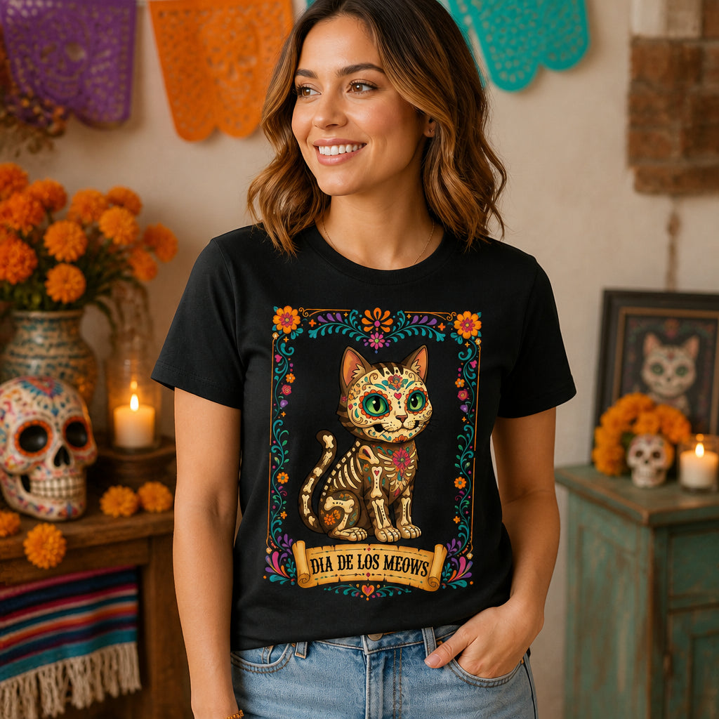 Dia De Los Meows Sugar-Skull Cat Tee - T-shirt 649d1767-0d5e-4641-bdd0-b16f91d2aa0e.jpg