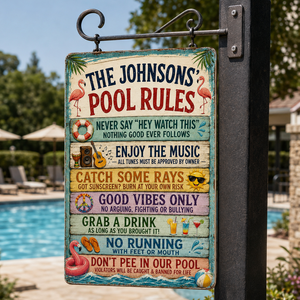 Personalized Funny Family Pool Rules Metal Sign, Funny Beach House Decor
