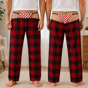 Custom Funny Men's Pajama Pants, Christmas Birthday Gag Gifts For Him, Fake Thong Illusion Buffalo Plaid Lounge Pants 64bbde68-25a4-458a-b952-787cecb836fe-1.jpg