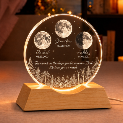 The Days You Became Our Dad, Custom Moon Phase by Date, Personalized Crystal Wave Night Light, Father's Day Gift for Dad, Husband