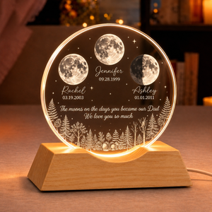 The Days You Became Our Dad, Custom Moon Phase by Date, Personalized Crystal Wave Night Light, Father's Day Gift for Dad, Husband