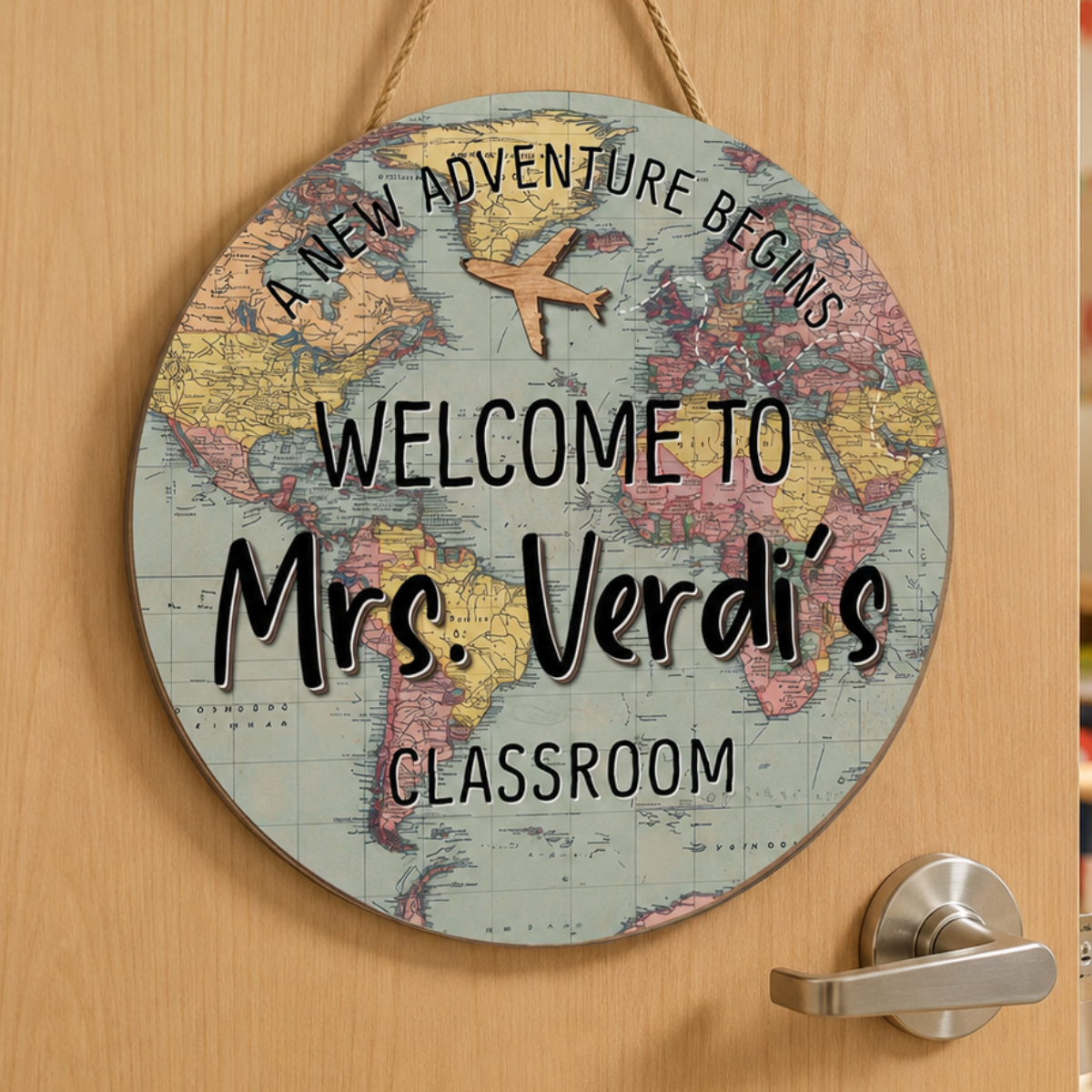 Personalized 3D Teacher Door Sign, Custom Teacher Door Hanger, Teacher Gifts, World Map Adventure Classroom Welcome Sign Back to School Gift 64cf7690-297c-4fcf-b8cd-b486796072b8-banner-1.png
