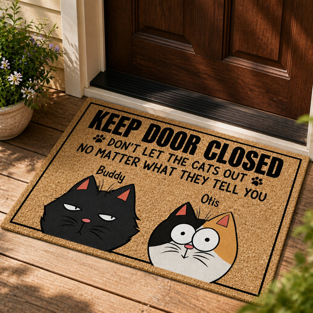 Keep Door Closed Cats Out Personalized Doormat – Two Cartoon Pet Portraits - Personalized Doormat 64dd701f-1d8c-484d-a78f-ece01001eaeb.jpg