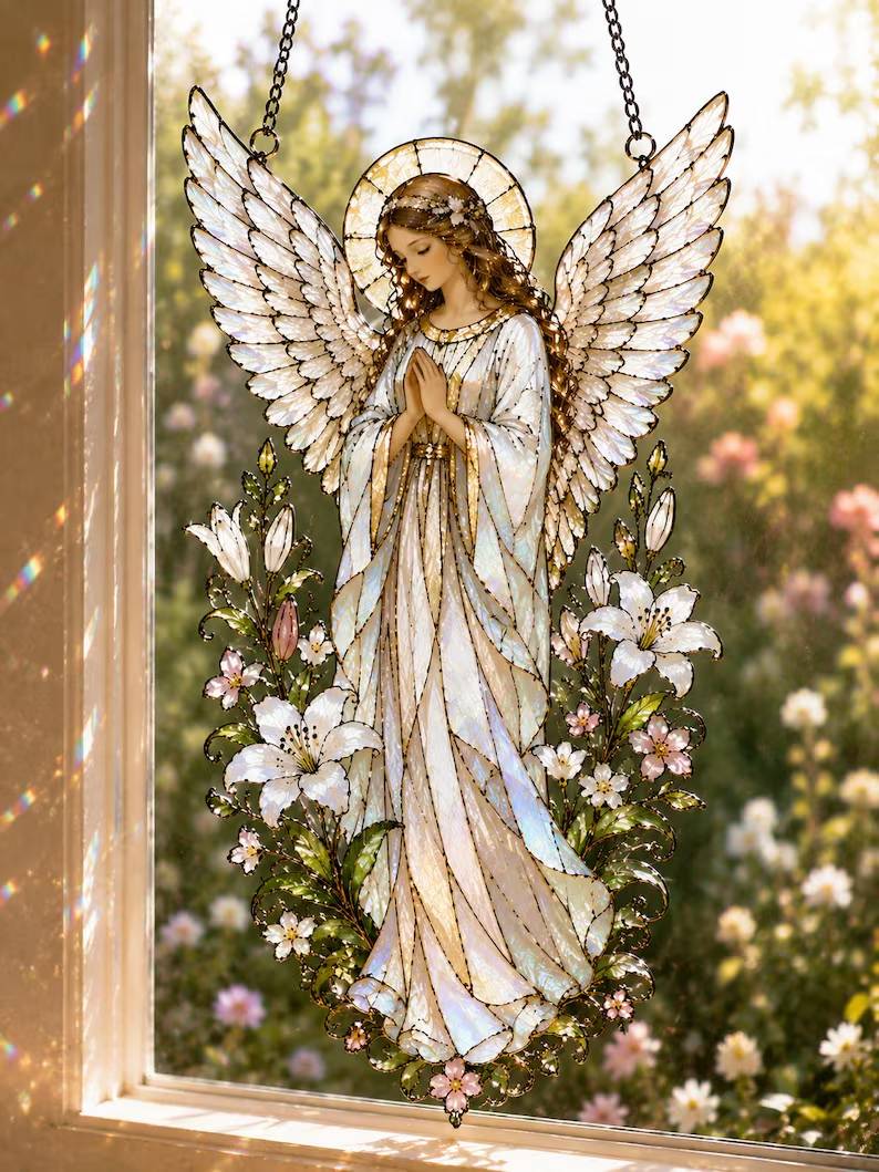 Angel window hanging, white winged prayer suncatcher with lilies, stained glass style floral decor 64ec627b-bfc5-458e-8406-f87f54074a35-hjjhjk-2-.jpg