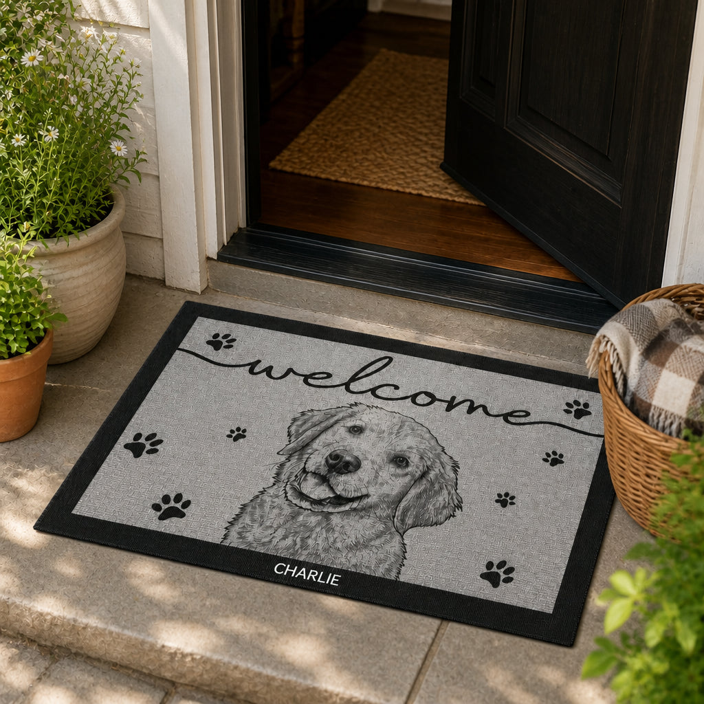 Custom Pet Portrait Welcome Doormat – Name & Line-Art Sketch - Personalized Doormat 64f04ba0-4a2b-4e81-8eeb-118208668a2e.jpg