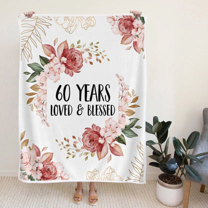 Loved & Blessed Floral Blanket - Personalized Fleece Blanket - Birthday Gift For Mom, Grandma, Auntie