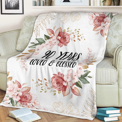 Loved & Blessed Floral Blanket - Personalized Fleece Blanket - Birthday Gift For Mom, Grandma, Auntie