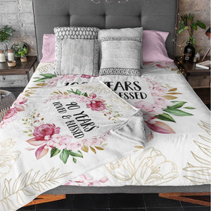 Loved & Blessed Floral Blanket - Personalized Fleece Blanket - Birthday Gift For Mom, Grandma, Auntie