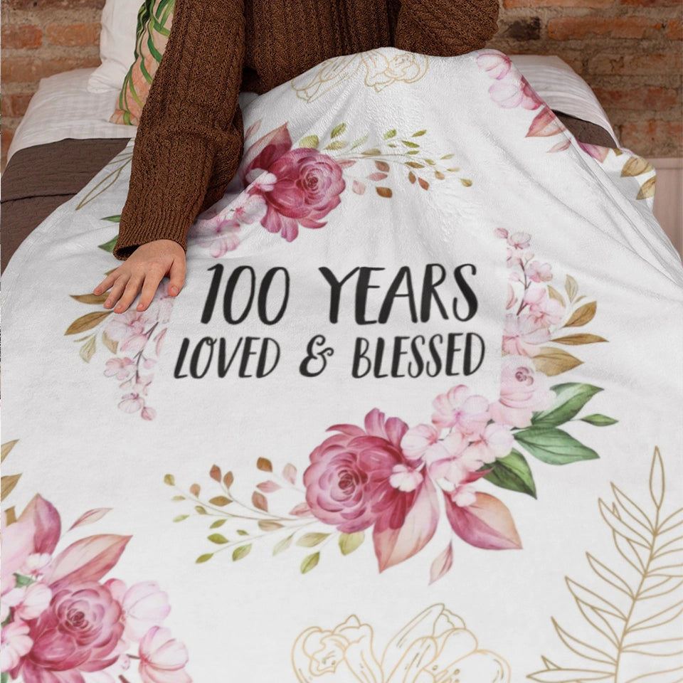 Loved & Blessed Floral Blanket - Personalized Fleece Blanket - Birthday Gift For Mom, Grandma, Auntie
