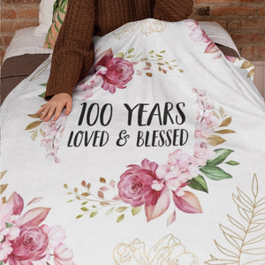 Loved & Blessed Floral Blanket - Personalized Fleece Blanket - Birthday Gift For Mom, Grandma, Auntie