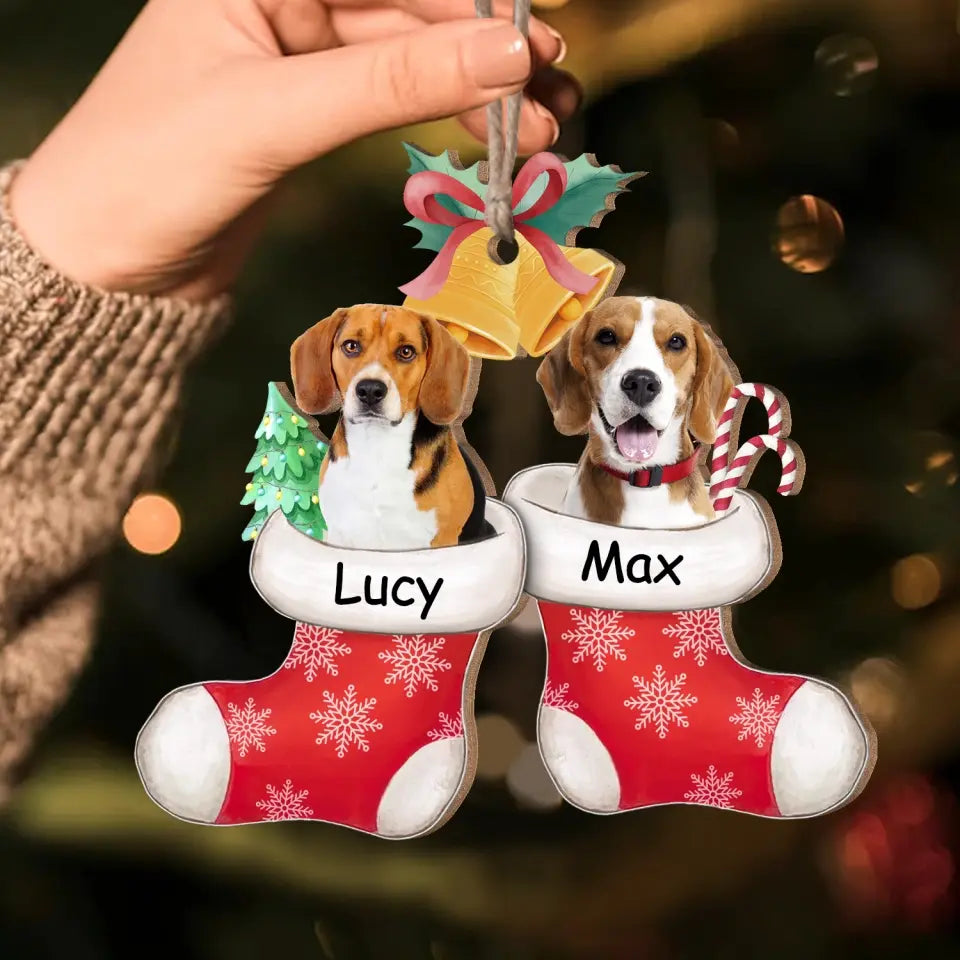 Custom Stocking Photo - Personalized Wooden Ornament, Gift For Christmas, Dog Picture Ornament, Pet Picture Ornament, Baby/Kid Picture Ornament