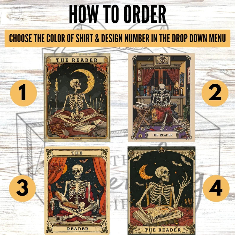 Comfort Colors The Reader Tarot Card Shirt, Skeleton Reading Shirt, Unisex Tarot Card Shirt, Book Lover Gift, Bookish Gift,Tarot Lover Gift 6554bfd4-1030-4283-9edc-efa00afc59a6-zzzzzzzzzzzz-1-.webp