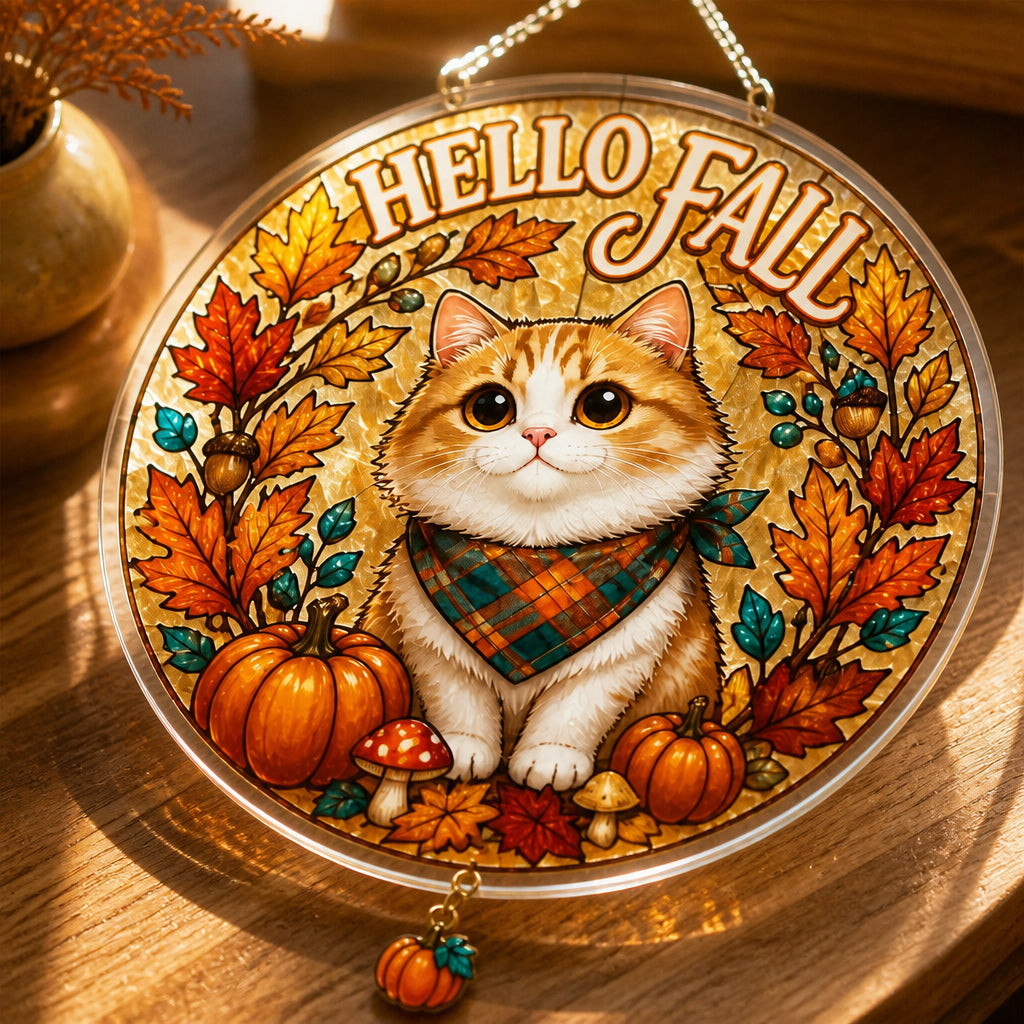 Hello Fall Cozy Cat Garden Flag - 1 Layered Suncatcher with Charm 6557ed1f-7926-451a-b065-7358bfb16bd7.jpg