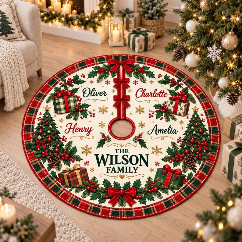 Personalized Family Names Christmas Tree Skirt: Custom Plaid Border Holiday Decor 657b52d0-7ada-45e1-b481-9615aac656e7-DRE-6-.webp