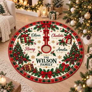 Personalized Family Names Christmas Tree Skirt: Custom Plaid Border Holiday Decor 657b52d0-7ada-45e1-b481-9615aac656e7-DRE-6-.webp