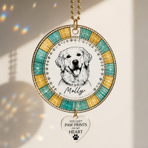 Pet Memorial Suncatcher With Charm — Custom Photo Portrait & Name — "You Left Paw Prints On My Heart" - Personalized 1 Layered Suncatcher with Charm 659f1617-b404-424f-adc6-a76fc7b583f4.jpg