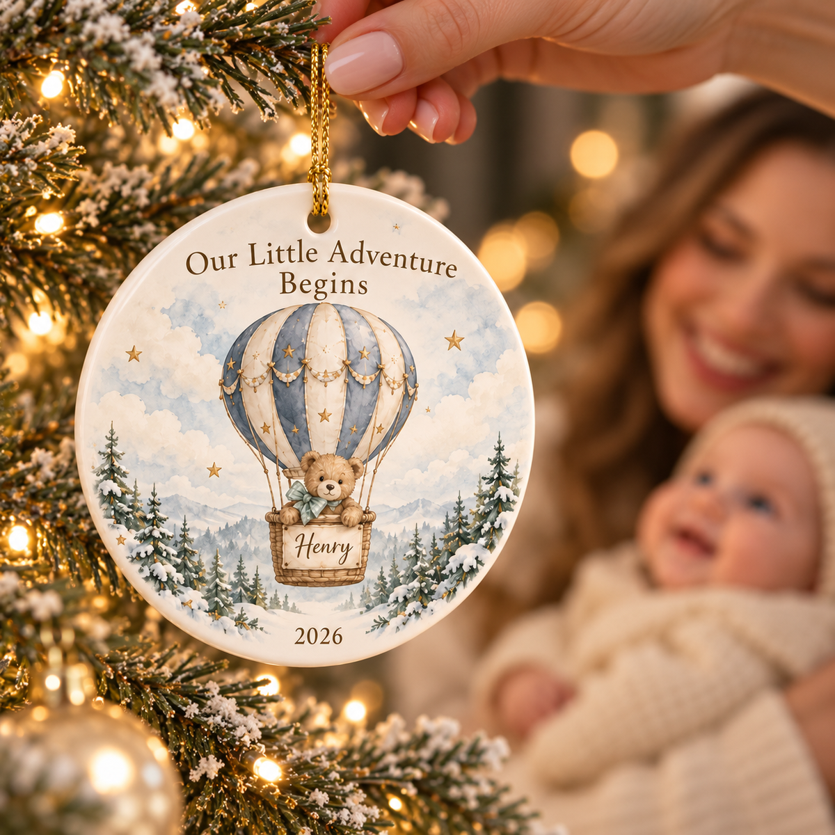 Personalized Baby’s First Christmas Photo Ornament 2026, Double-Sided Woodland Storybook, Custom Name Keepsake, Gift for New Parents 65a06291-7cc9-4fb0-85e8-375d60c700b4-Henry-s-Little-Adventure-Ornament-4.png