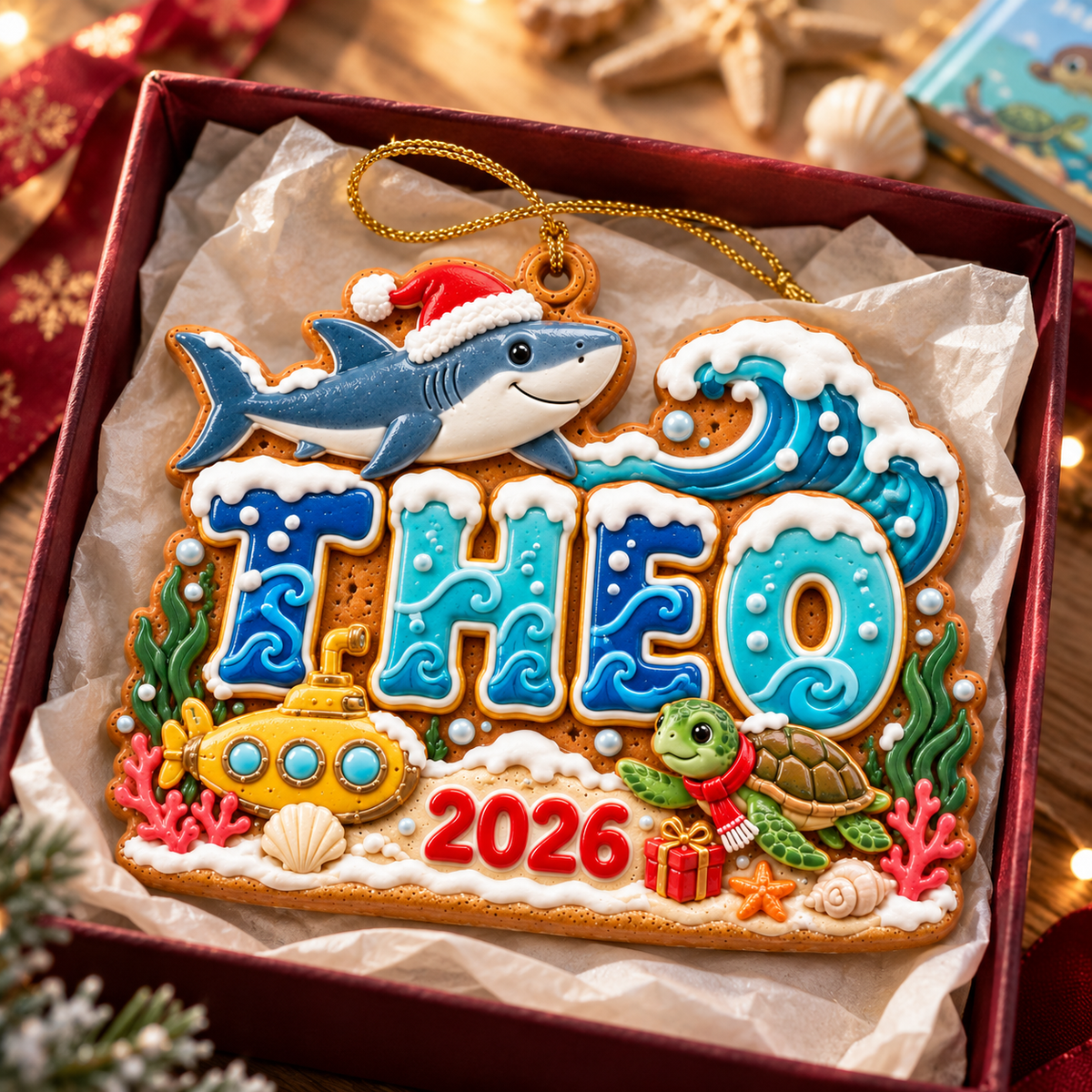 Personalized Ocean Christmas Ornament 2026 – Custom Name with Shark, Sea Turtle and Submarine, Holiday Keepsake Gift for Kids and Ocean Lovers 65bd1980-f96c-41d8-9c00-b64741bcd2fe-Theo-s-ocean-Christmas-ornament-gift.png