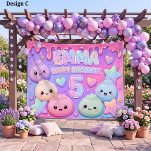 Custom Dumpling Birthday Backdrop, Kawaii Bao Tapestry for Girls, Pastel Little Dumpling Party Banner, Personalized Kids Photo Booth Prop 65c07147-8ade-4cec-a578-96316b291618-design-c.png
