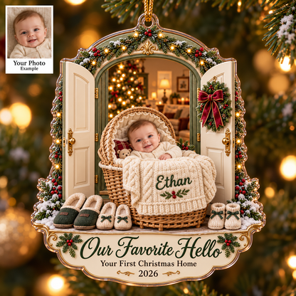 Personalized Baby’s First Christmas Ornament 2026 – Custom Photo & Name, Our Favorite Hello Keepsake, Gift for New Parents 65c360fd-937c-4c9b-bcc6-87f5c2cf8ad4-Our-Favorite-Hello-Christmas-Ornament.png