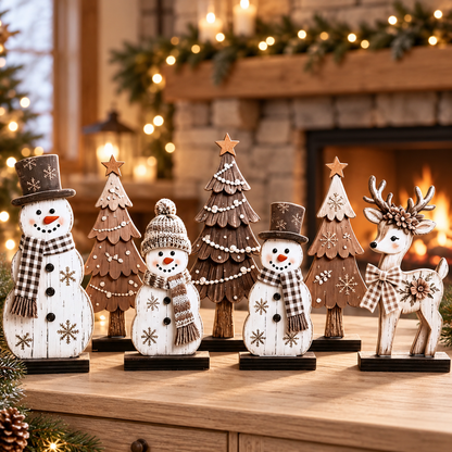 Rustic Wooden Christmas Tiered Tray Decor, Xmas Tree & Reindeer Signs, Winter Holiday Decorations for Mantel & Shelf 65c8e0e5-acb1-4bff-b51d-4a8130a41fe2-Wooden-Christmas-decorations-by-a-warm-fireplace-5.png