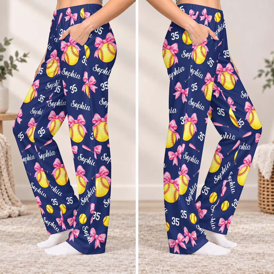 Personalized Softball Lounge Pants, Custom Name & Number, Pink Bow Design 65cc9baa-879c-49c8-95d7-f60aa4e8b56d-4_converted.png