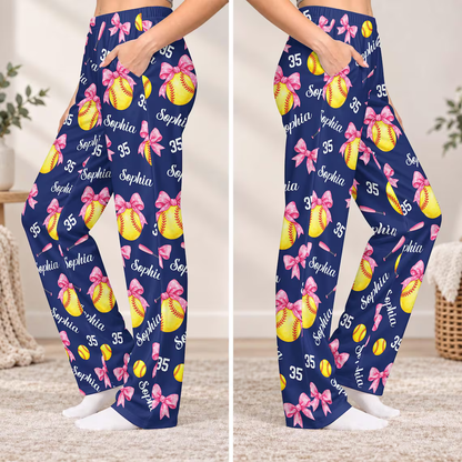Personalized Softball Lounge Pants, Custom Name & Number, Pink Bow Design 65cc9baa-879c-49c8-95d7-f60aa4e8b56d-4_converted.png